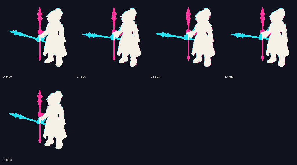 Vespera Academy Rune Pointer · idle animation · derived/dense-body-f1-root-lock-v5/review/onion-audit/f1-onion-sheet.png