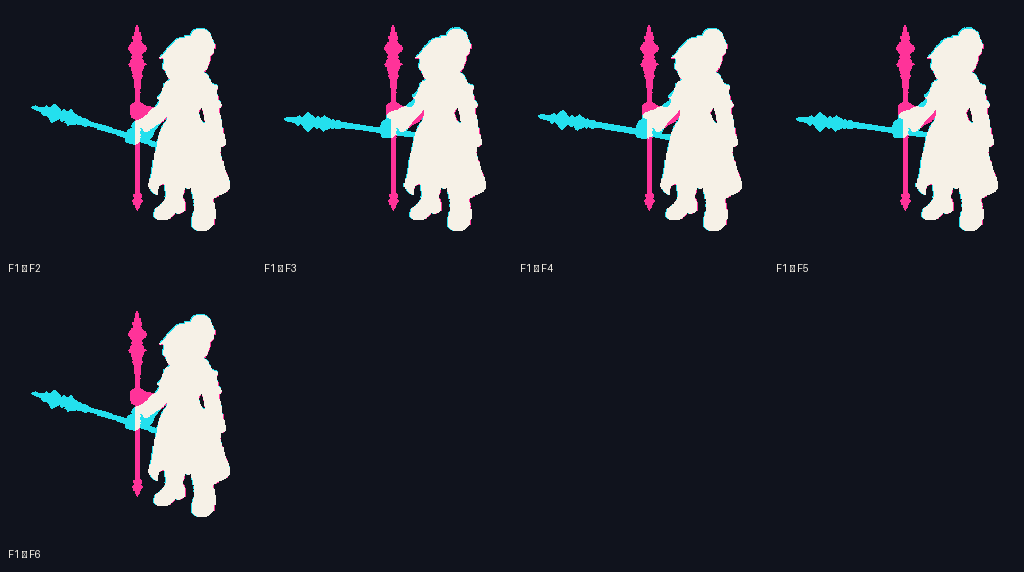 Vespera Academy Rune Pointer · idle animation · derived/dense-body-f1-root-lock-v8/review/onion-audit/f1-onion-sheet.png