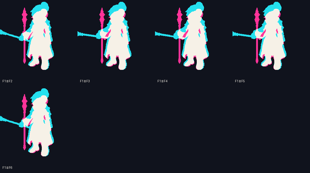 Vespera Academy Rune Pointer · idle animation · derived/uniform-scale-foot-root-lock-v2/review/onion-audit/f1-onion-sheet.png